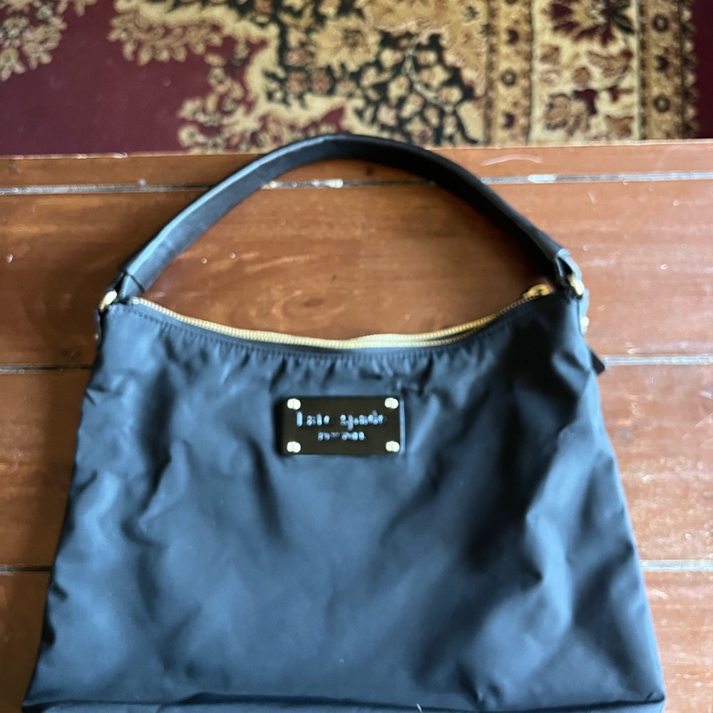 Kate Spade Black Nylon Shoulder Bag with Gold Accents